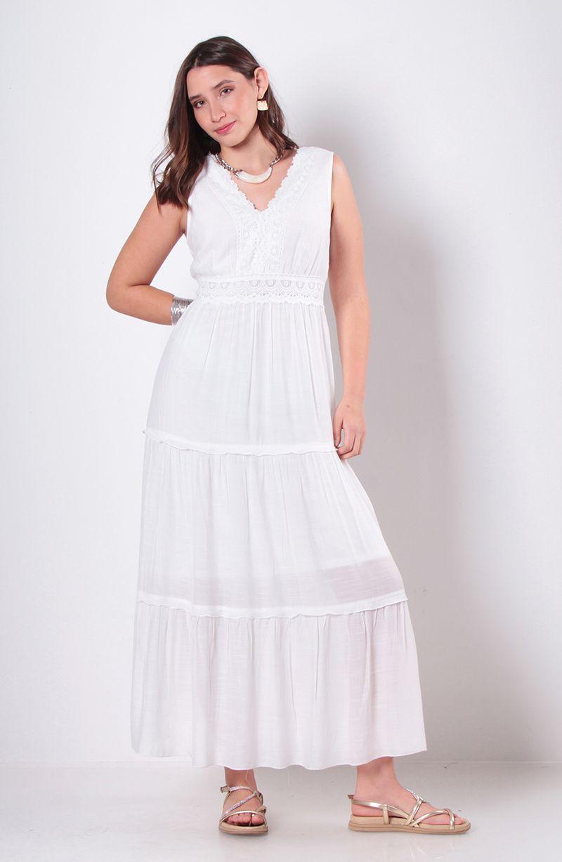 Vestido Sin Manga Con Aplicacion En Escote-0