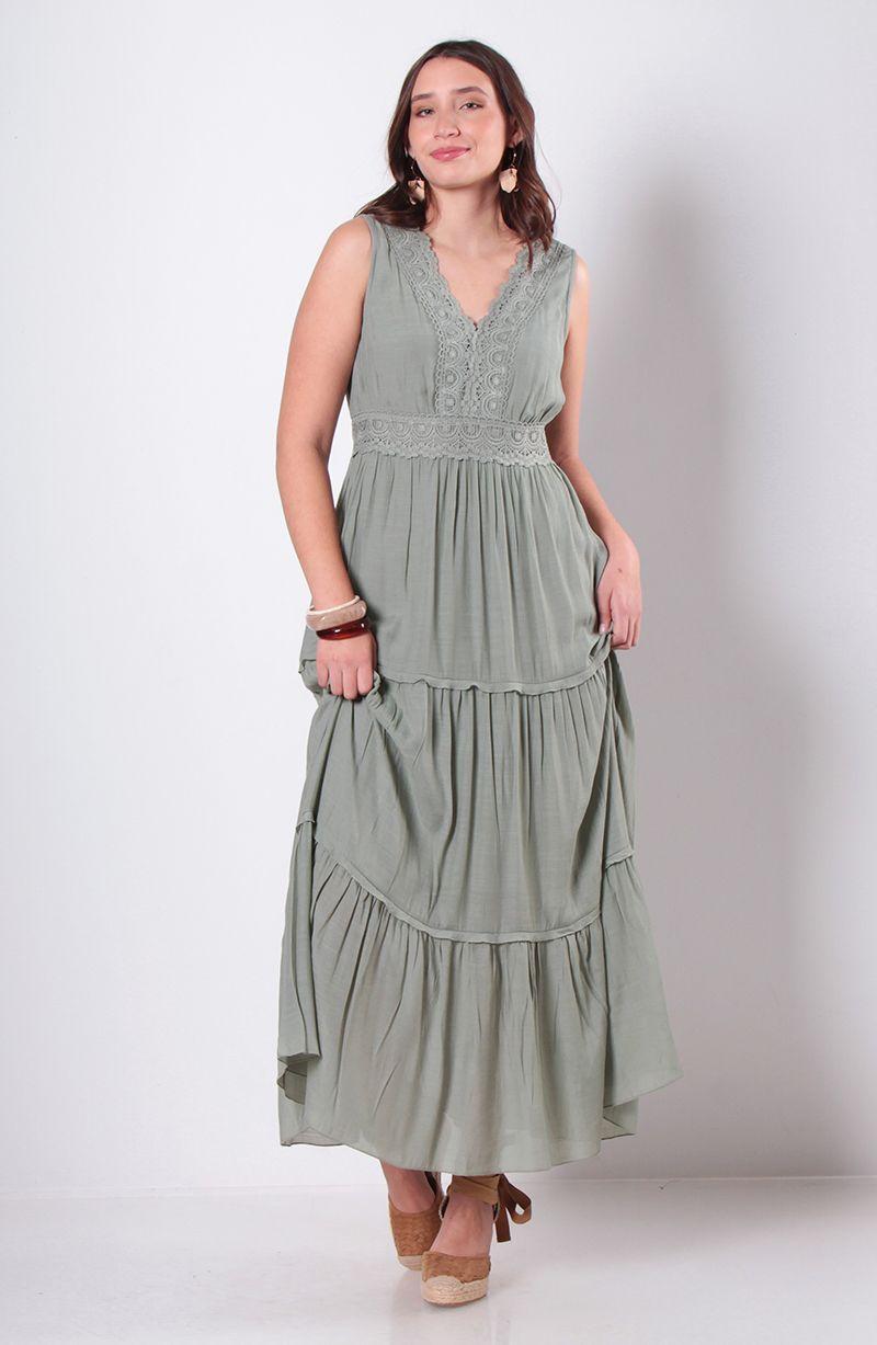 Vestido Sin Manga Con Aplicacion En Escote-0