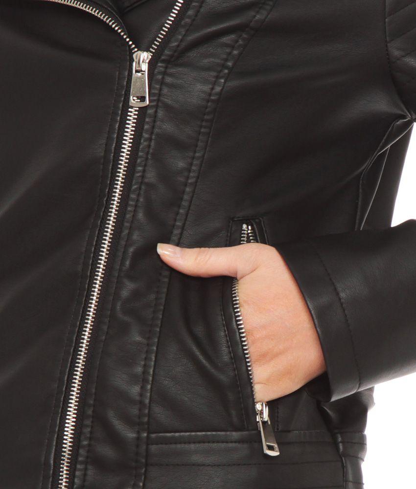 Chaqueta Manga Larga De Cuero Ecologico Con Cierre-2