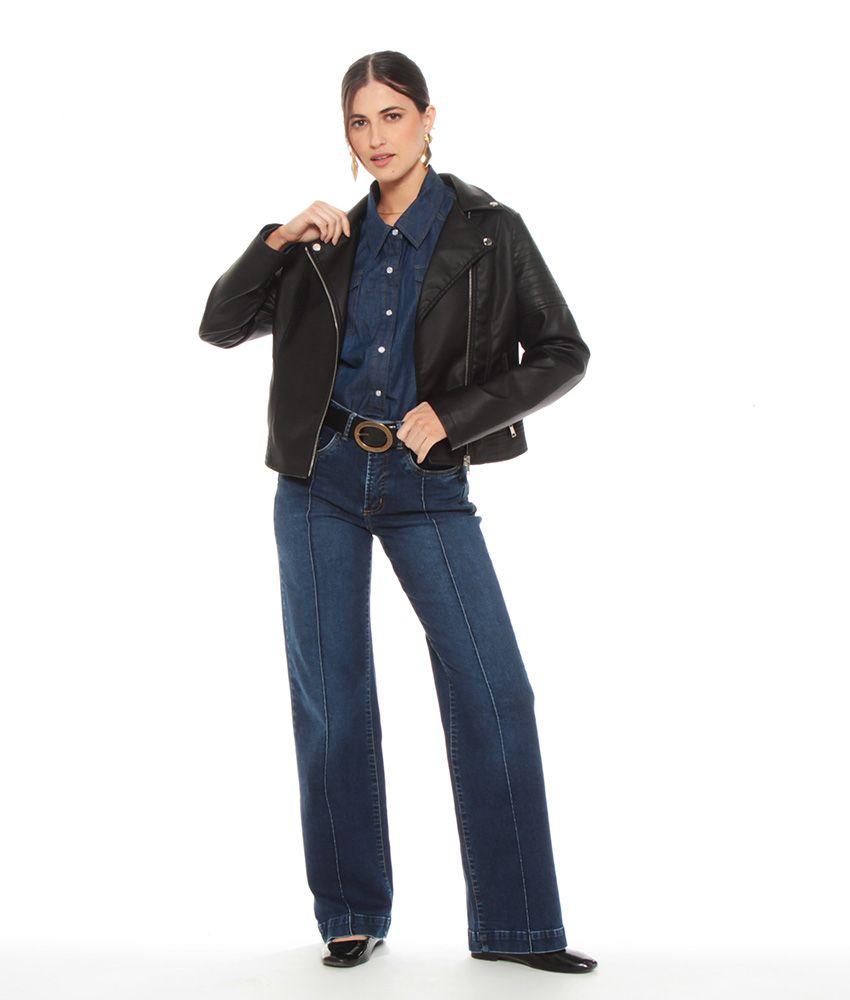 Chaqueta Manga Larga De Cuero Ecologico Con Cierre-4