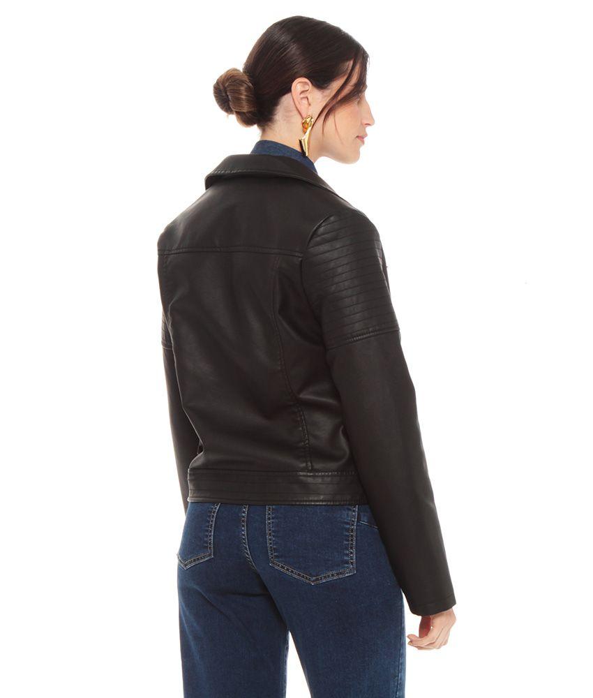 Chaqueta Manga Larga De Cuero Ecologico Con Cierre-1