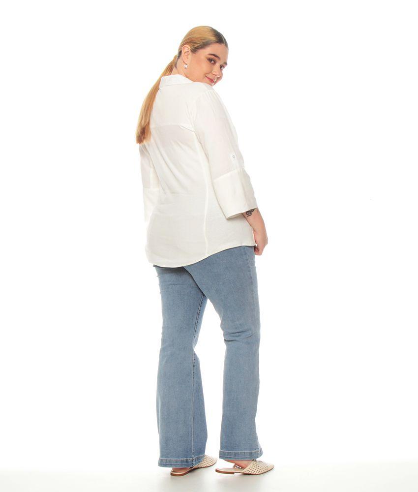 Blusa Manga Larga Solida Cuello Camisero Escote V-2