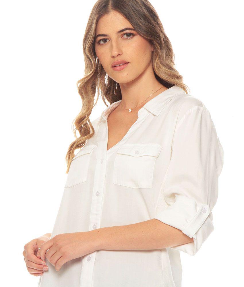 Blusa Manga Larga Solida Cuello Camisero Escote V-3