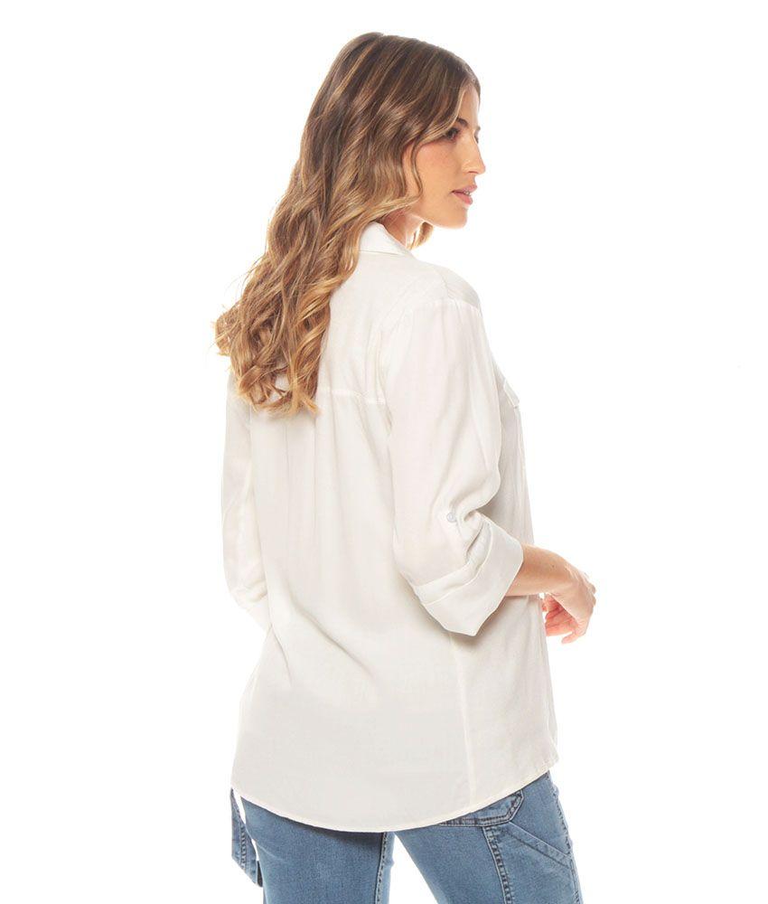 Blusa Manga Larga Solida Cuello Camisero Escote V-5