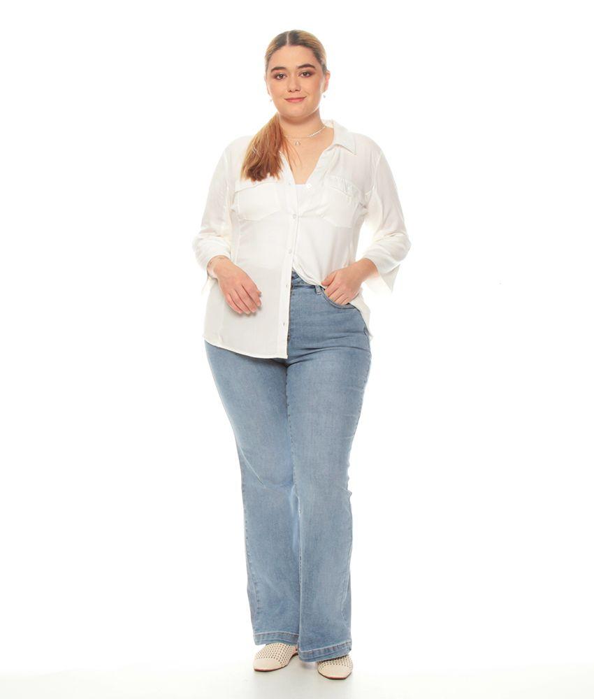 Blusa Manga Larga Solida Cuello Camisero Escote V-8