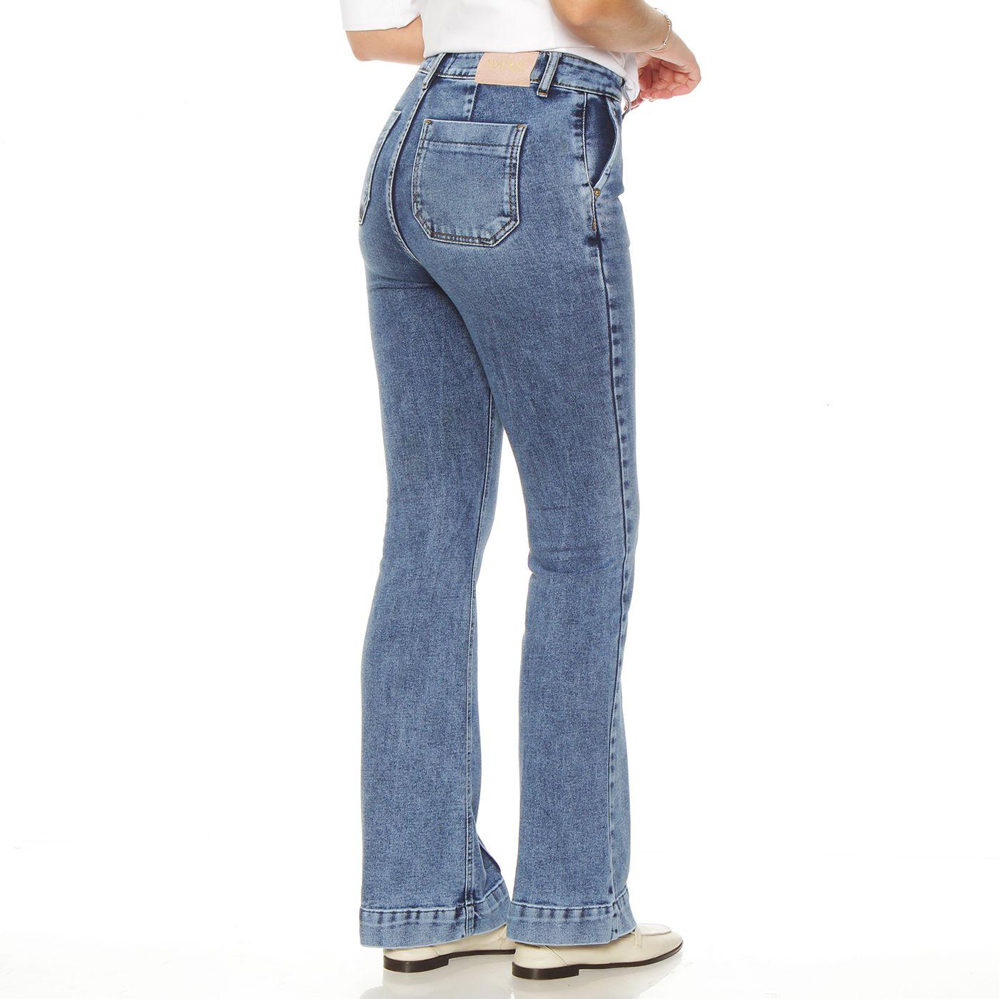 Jeans Flare Alforza Tiro  Alto Pretina Basica 1 Boton-1