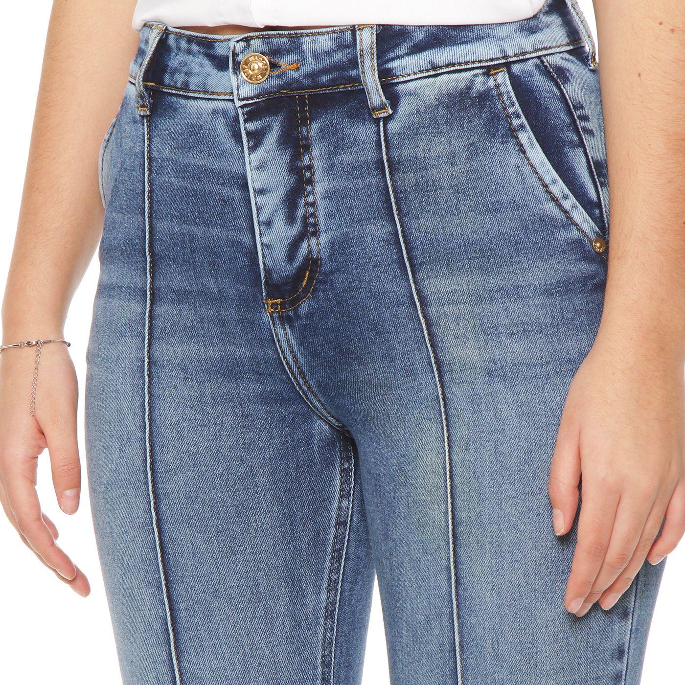 Jeans Flare Alforza Tiro  Alto Pretina Basica 1 Boton-2