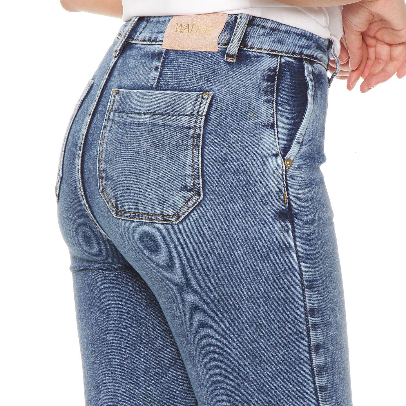 Jeans Flare Alforza Tiro  Alto Pretina Basica 1 Boton-5