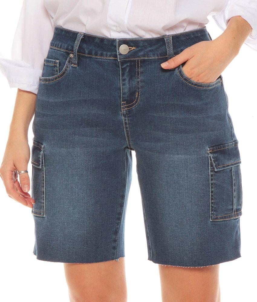 Bermuda Cargo Denim Pretina Basica Tiro Alto-0