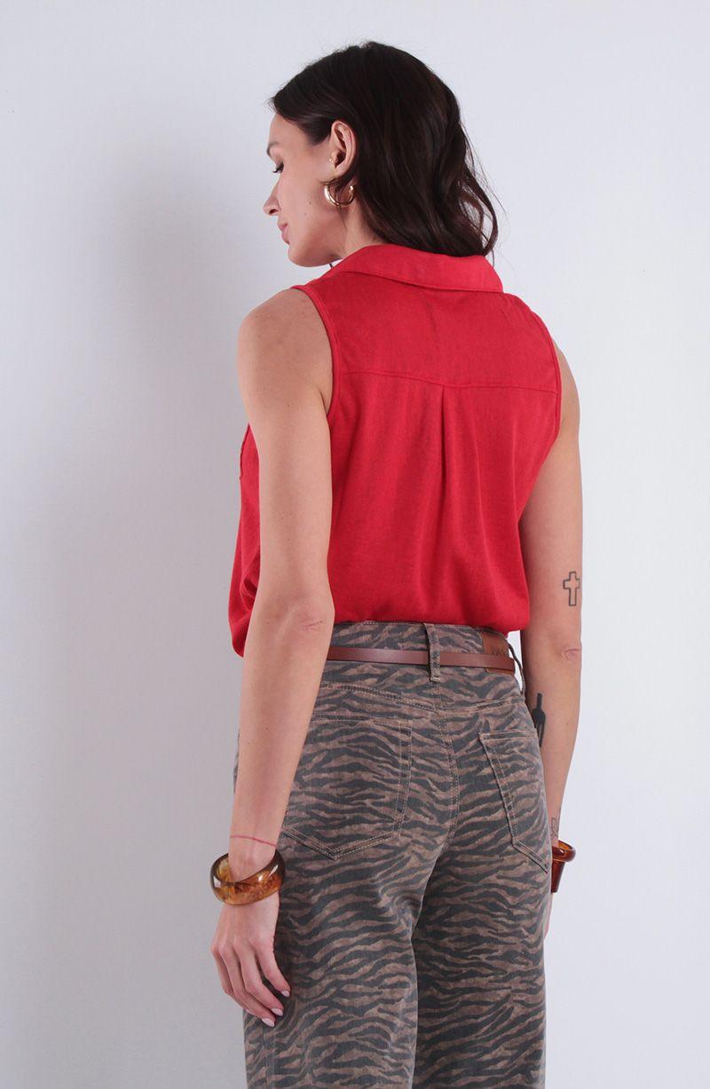 Blusa Sin Manga Abotonada En Delantero Y Bolsillo Con Aplicacion-6