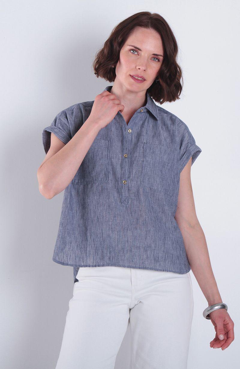 Blusa Manga Corta Abotonada Con Bolsillos-0