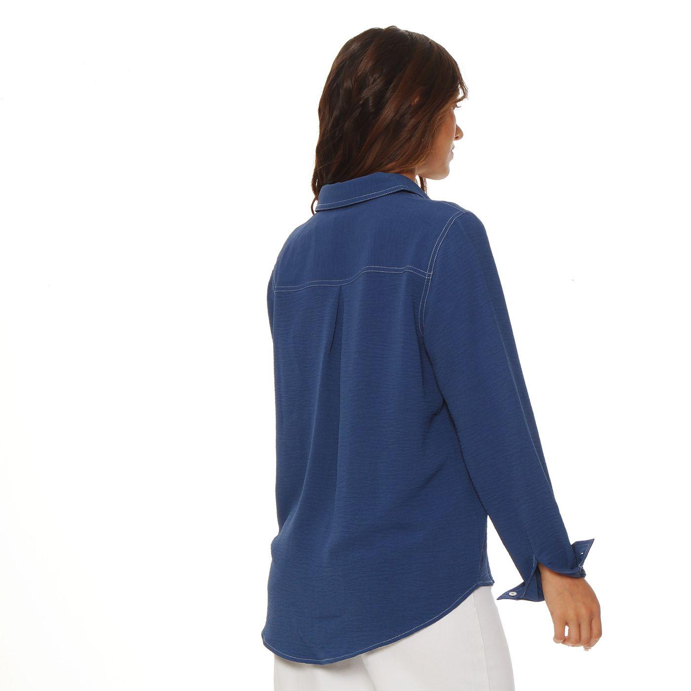 Blusa Manga Larga Abotonada En Delantero Con Bolsillos Delantero-5