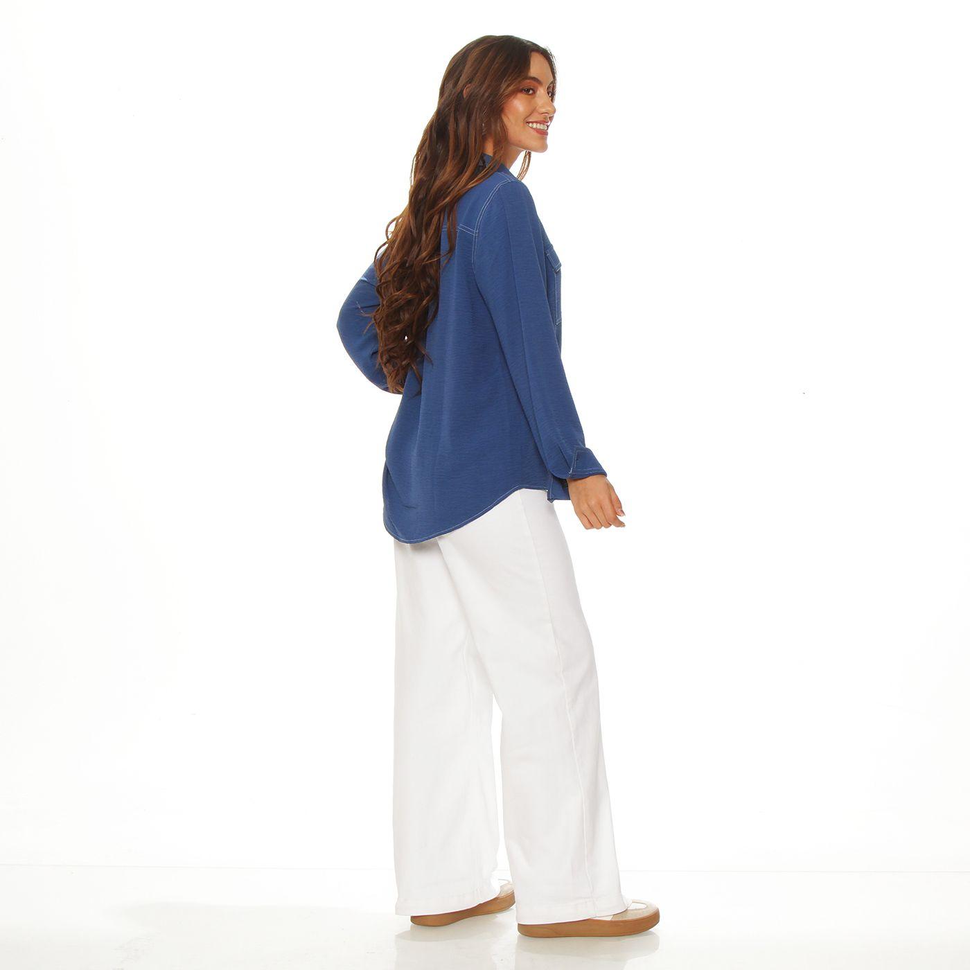 Blusa Manga Larga Abotonada En Delantero Con Bolsillos Delantero-6