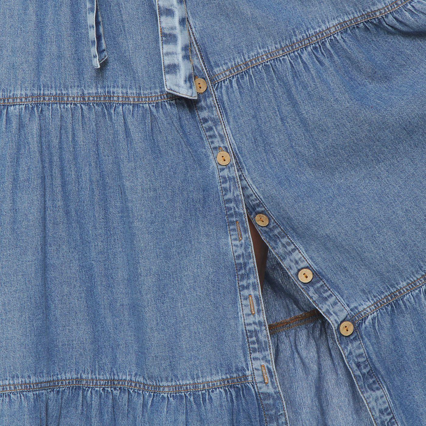Vestido Denim Camisero Manga Corta Abotonado En Delantero Con Lazo-8