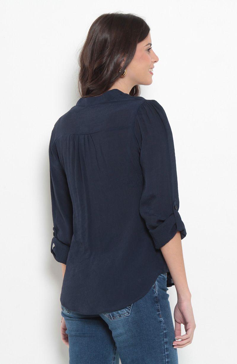 Blusa Manga Larga Escote V Abotonada En Delantero-2