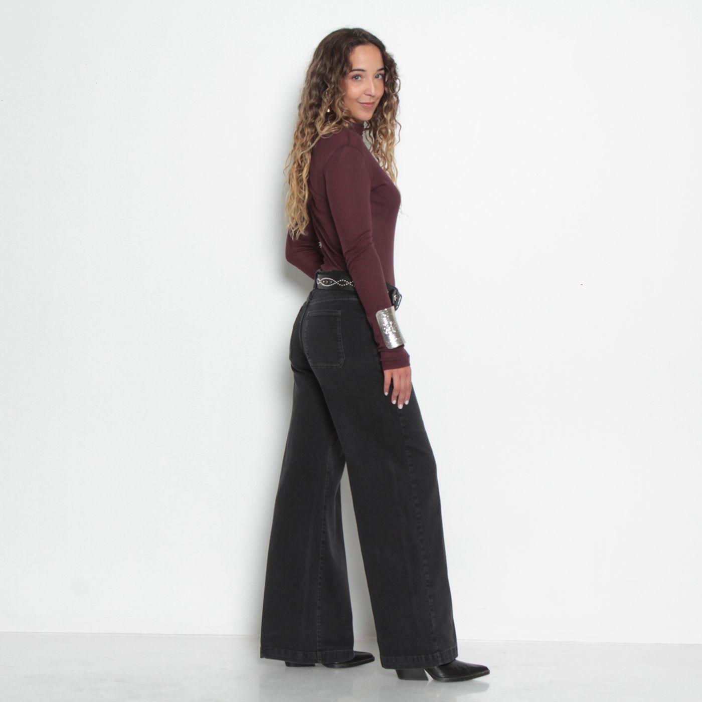 Jeans Wide Cargo Tiro Medio Pretina Basica   Un Boton-9