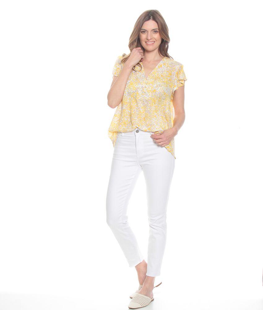 Blusa Manga Corta Volante Estampada Escote V-0
