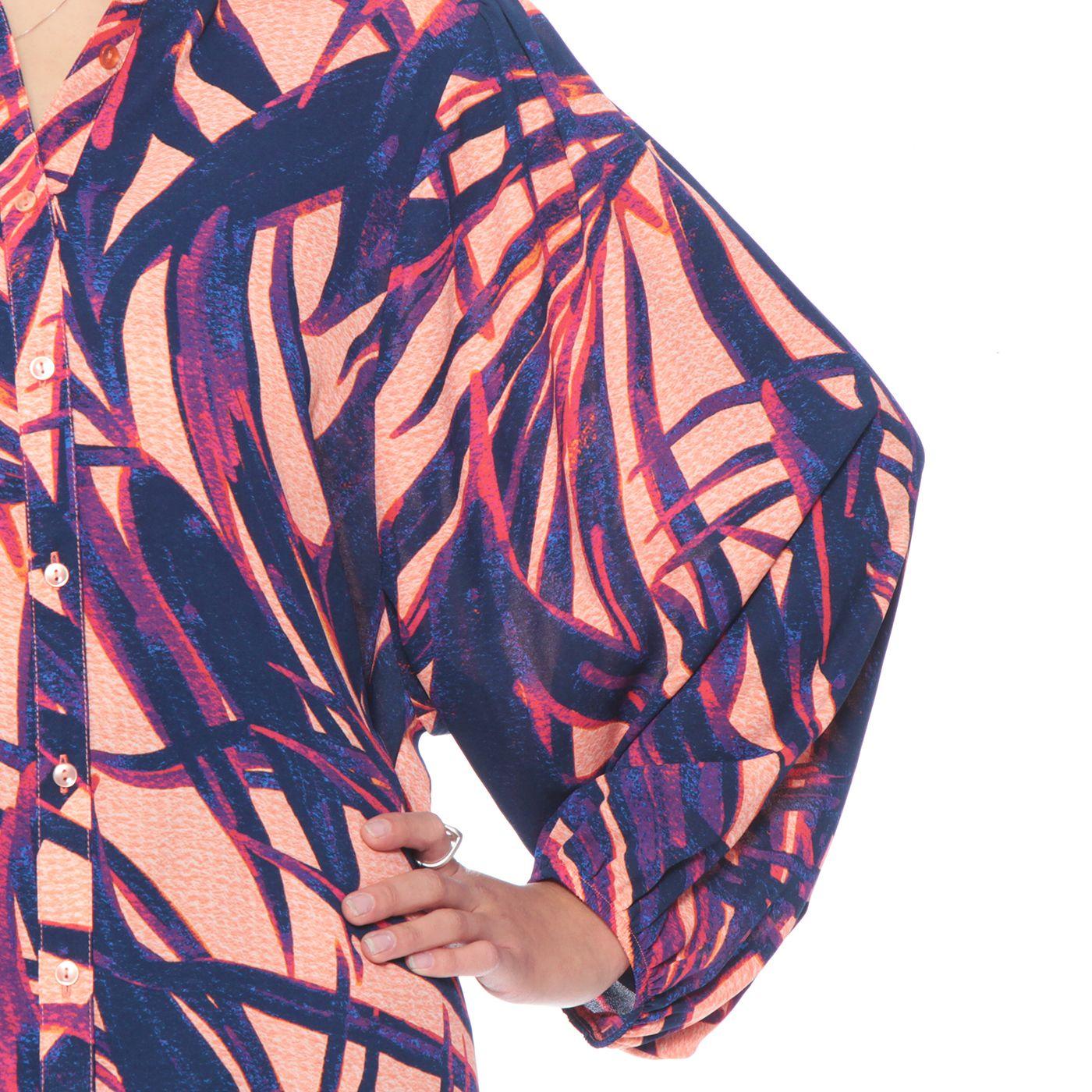 Blusa Manga Larga Estampada Abotonada En Delantero-3