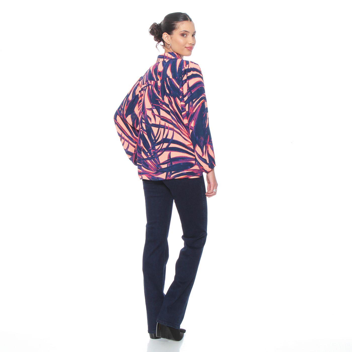 Blusa Manga Larga Estampada Abotonada En Delantero-4