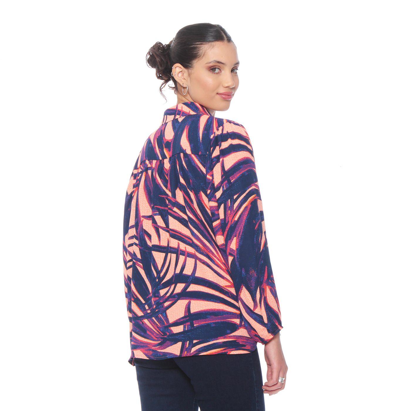 Blusa Manga Larga Estampada Abotonada En Delantero-5