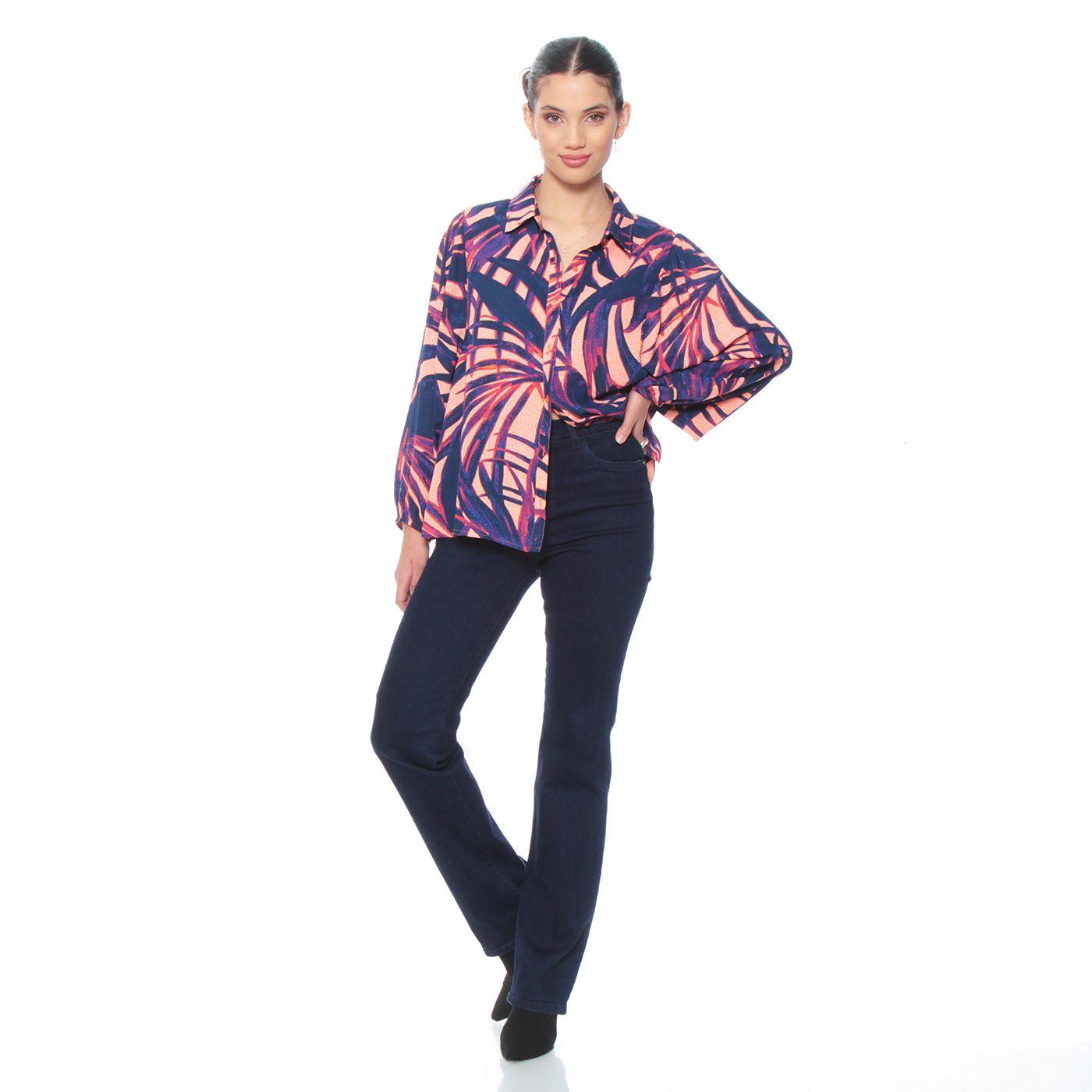 Blusa Manga Larga Estampada Abotonada En Delantero-6