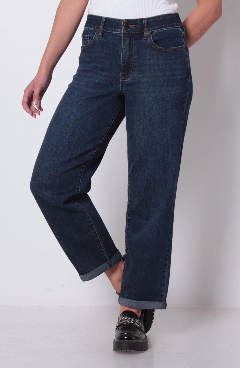 Jeans Recto Roll Up Tiro Alto Pretina Basica  1 Boton-0