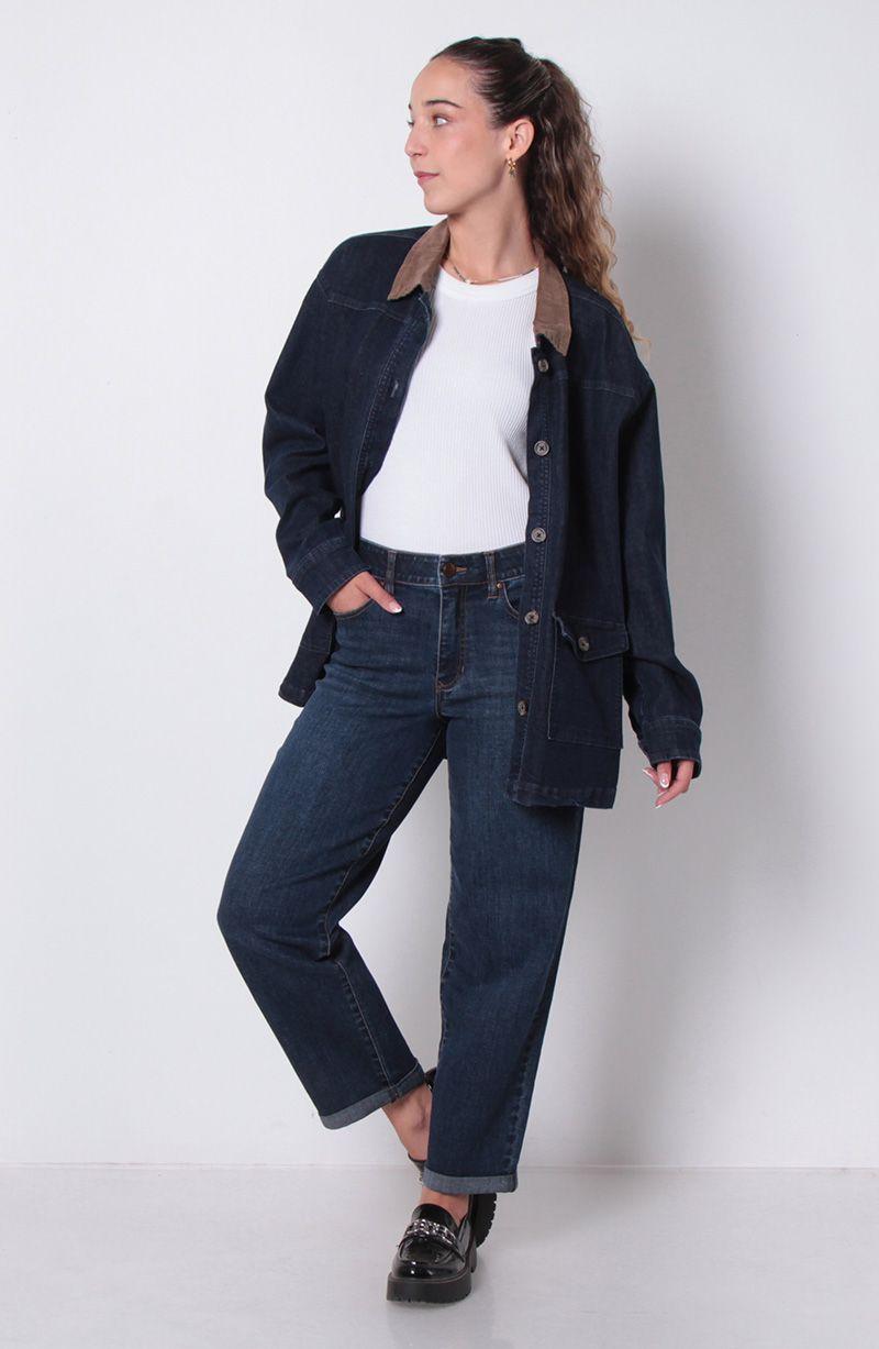 Jeans Recto Roll Up Tiro Alto Pretina Basica  1 Boton-6