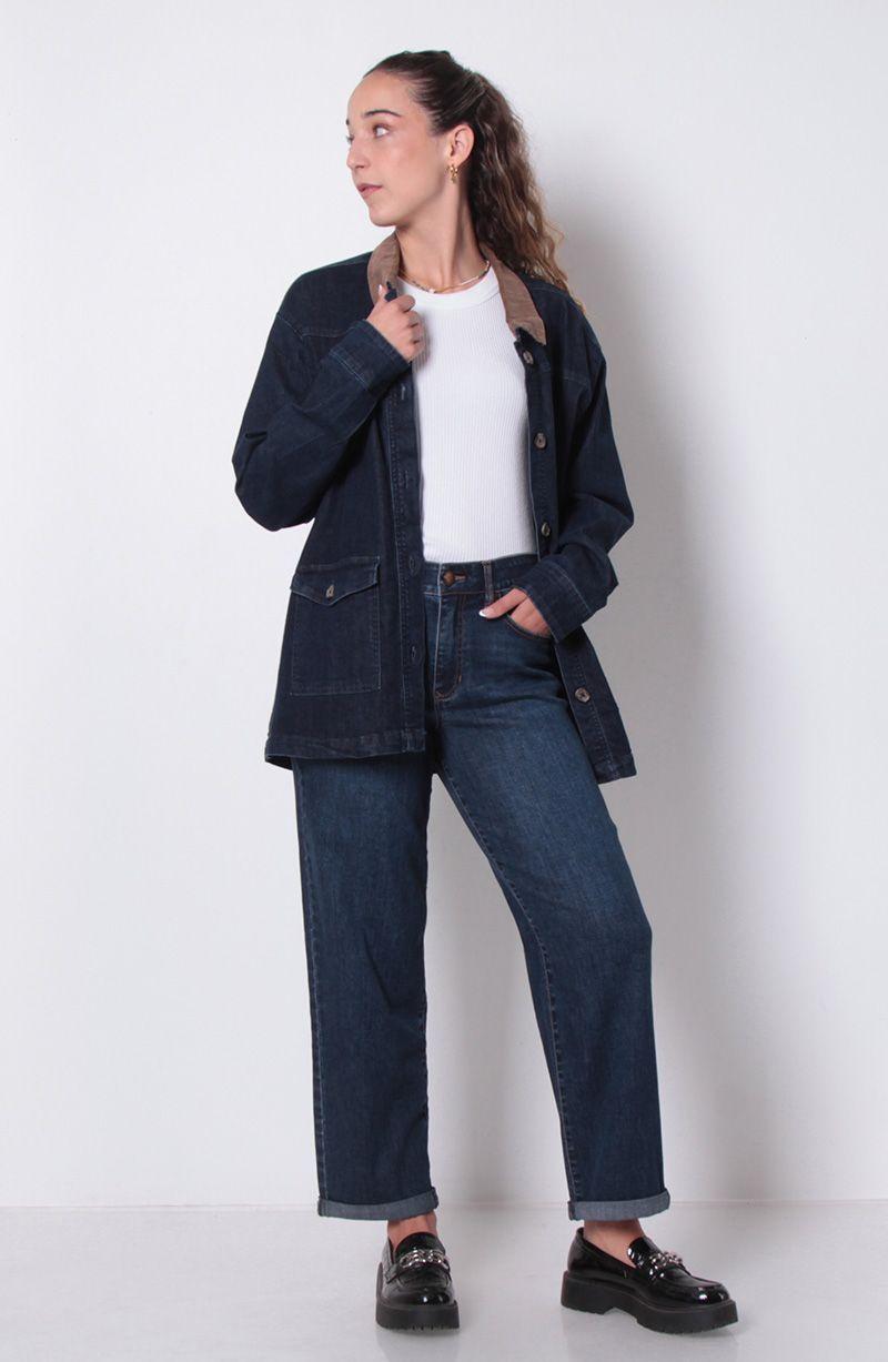 Jeans Recto Roll Up Tiro Alto Pretina Basica  1 Boton-7