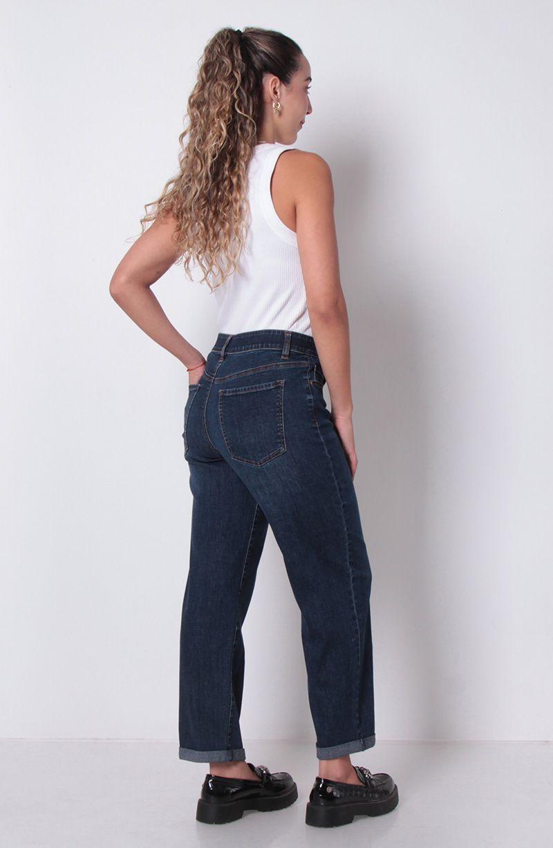 Jeans Recto Roll Up Tiro Alto Pretina Basica  1 Boton-8