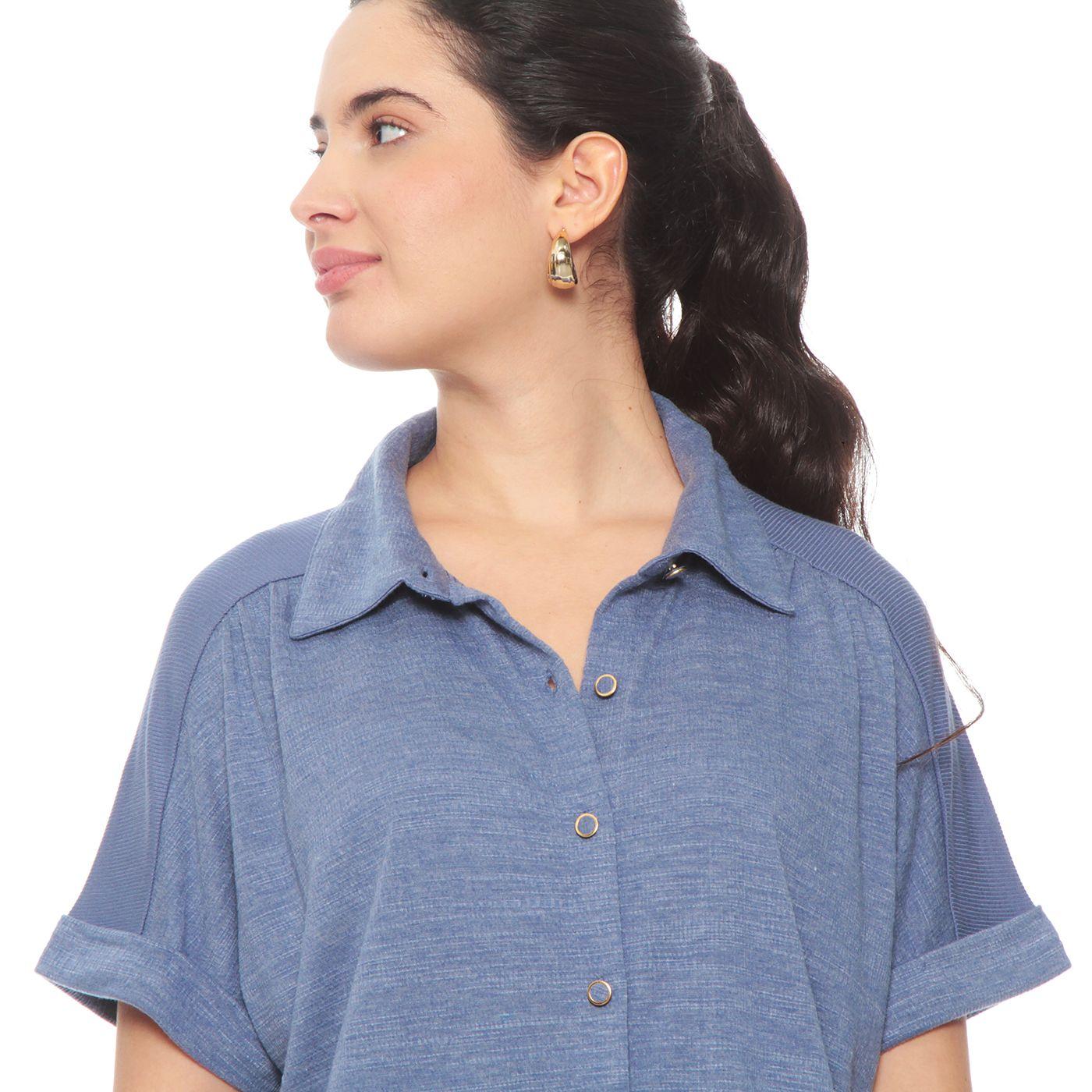 Blusa Manga Corta Solido Abotonada En Delantero-1