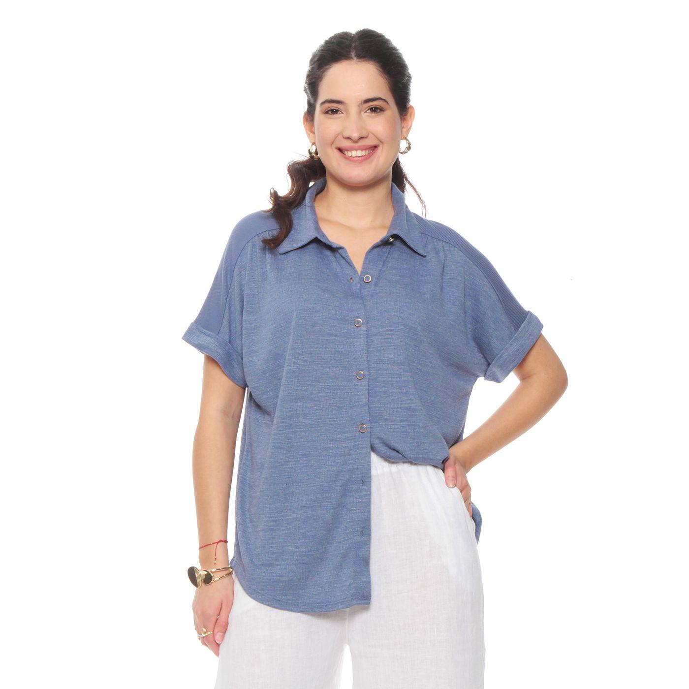 Blusa Manga Corta Solido Abotonada En Delantero-2
