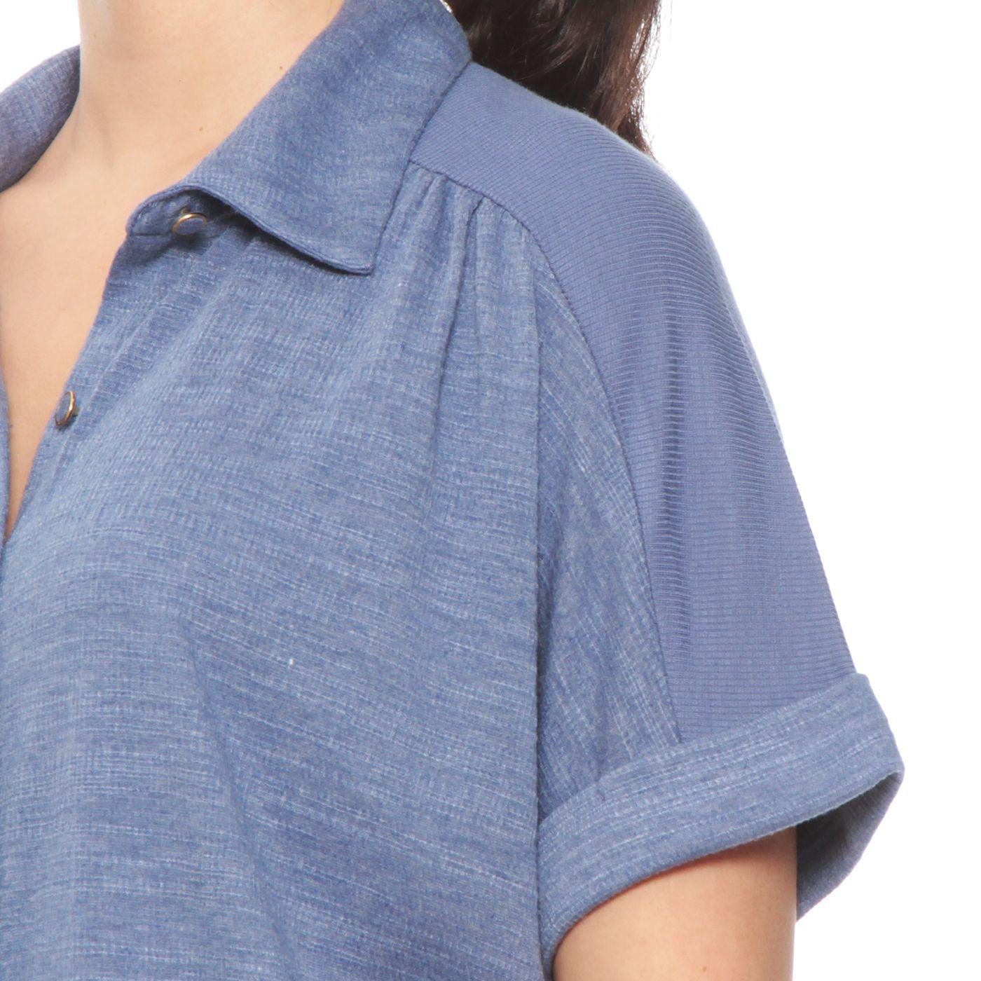 Blusa Manga Corta Solido Abotonada En Delantero-3