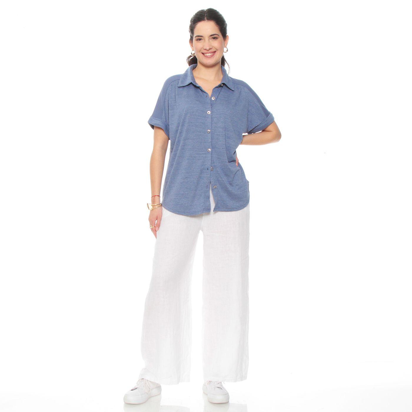 Blusa Manga Corta Solido Abotonada En Delantero-5