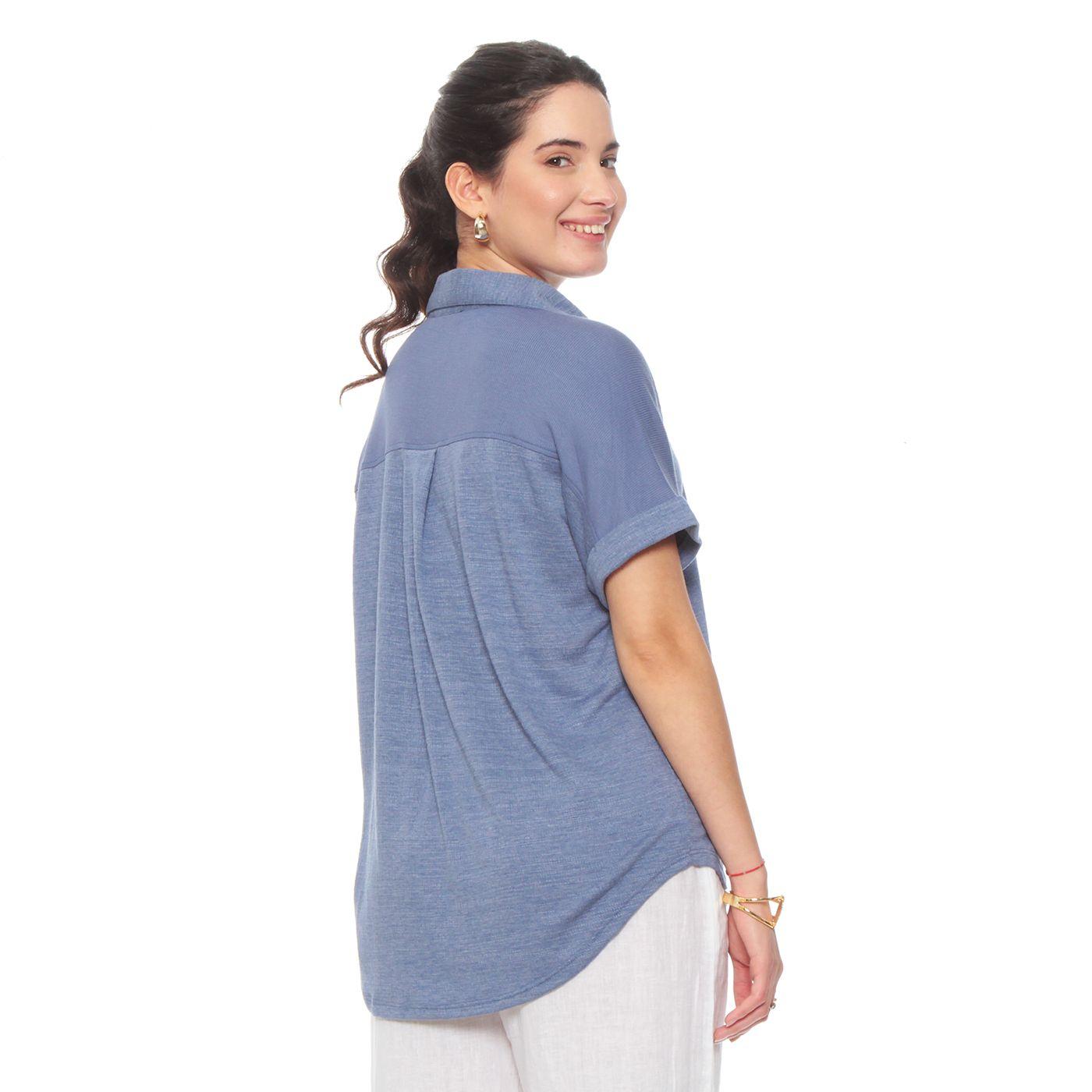 Blusa Manga Corta Solido Abotonada En Delantero-6