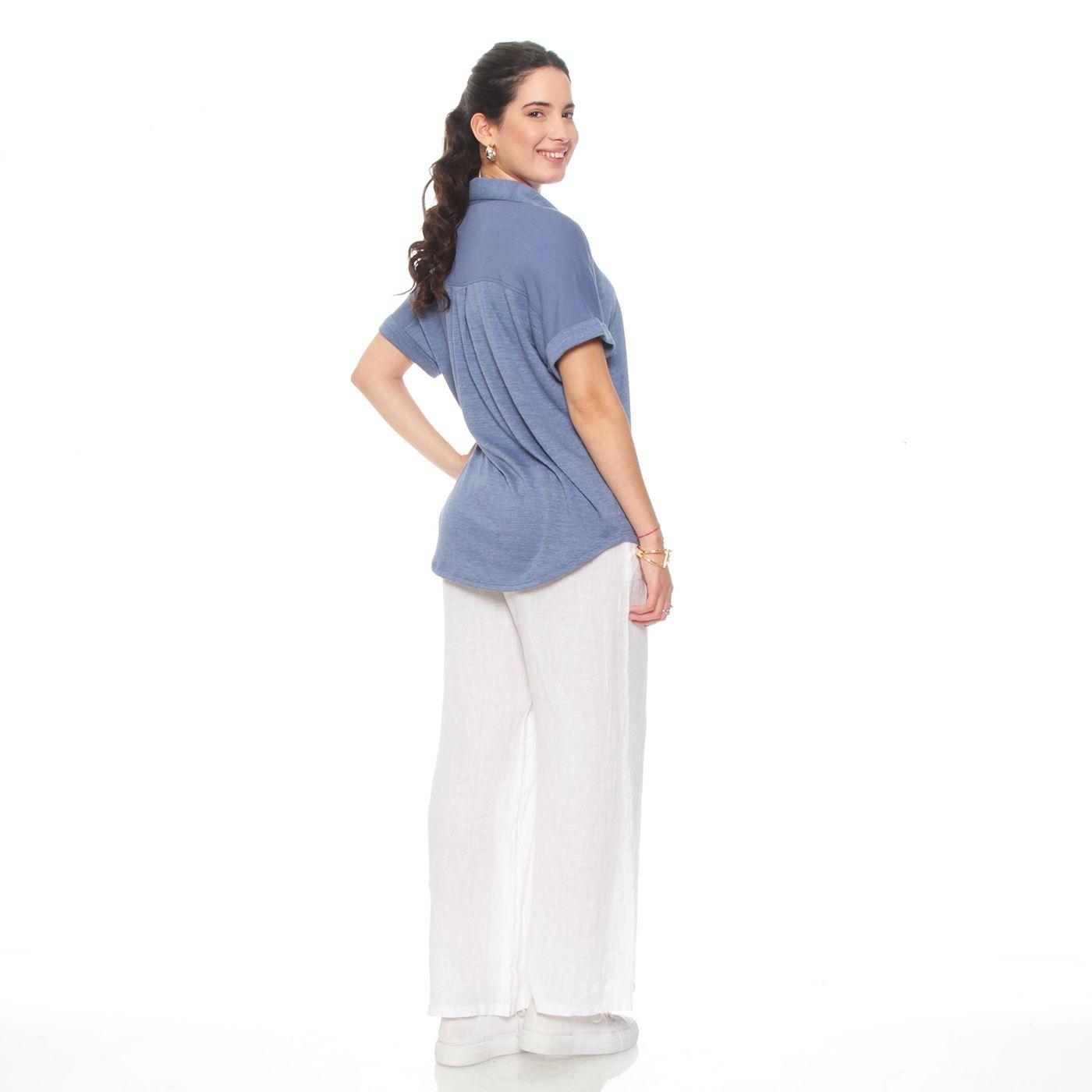 Blusa Manga Corta Solido Abotonada En Delantero-7
