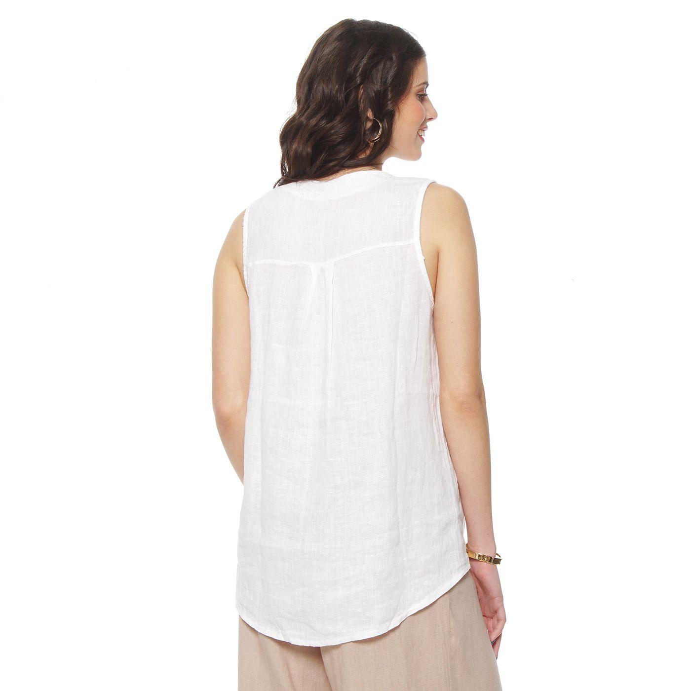 Blusa Sin Manga  Lino Escote V  Boton-4