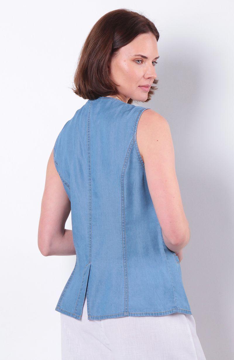 Vest Tencel Sin Manga Abotonda En Delantero Escote Redondo-3