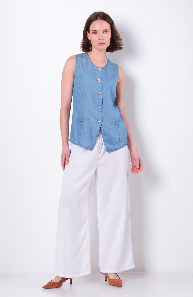 Vest Tencel Sin Manga Abotonda En Delantero Escote Redondo-5