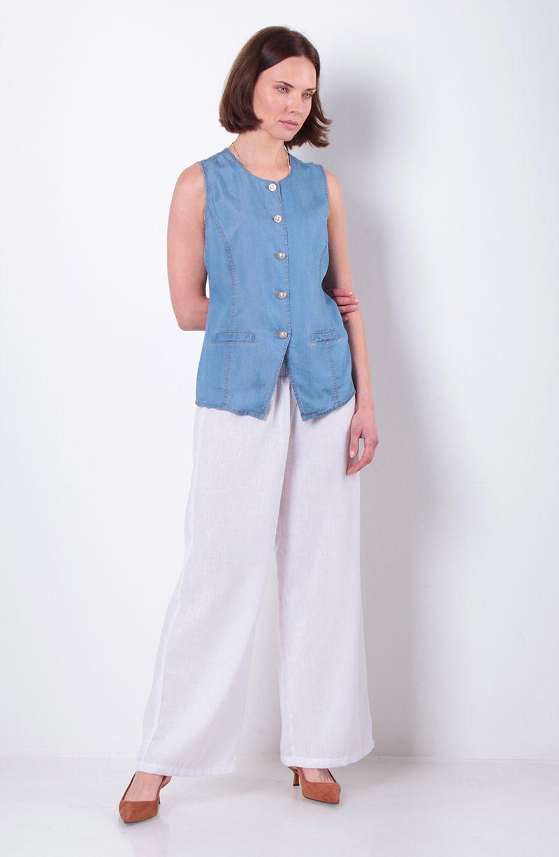 Vest Tencel Sin Manga Abotonda En Delantero Escote Redondo-6