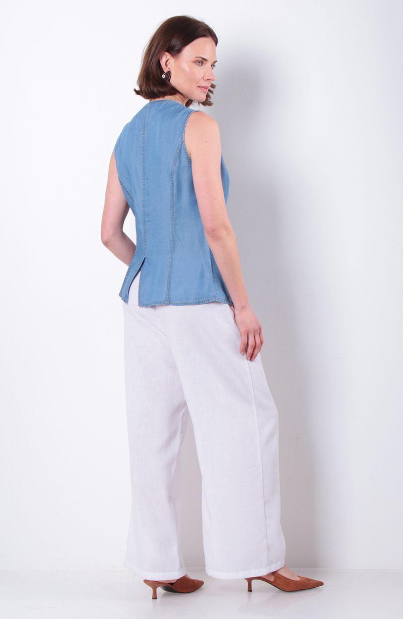 Vest Tencel Sin Manga Abotonda En Delantero Escote Redondo-7
