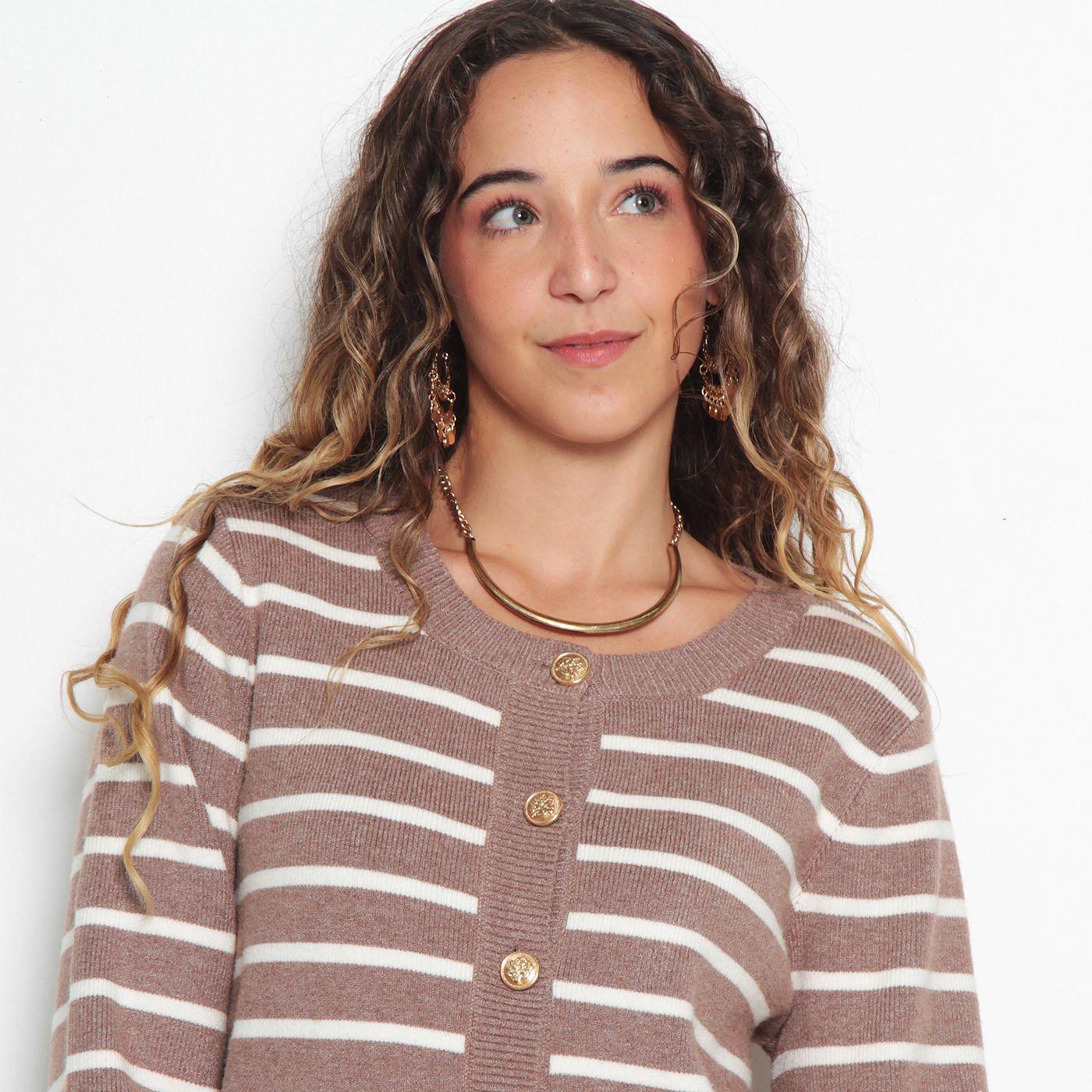 Chaleco Listado Manga Larga Abotonado En El Delantero-3