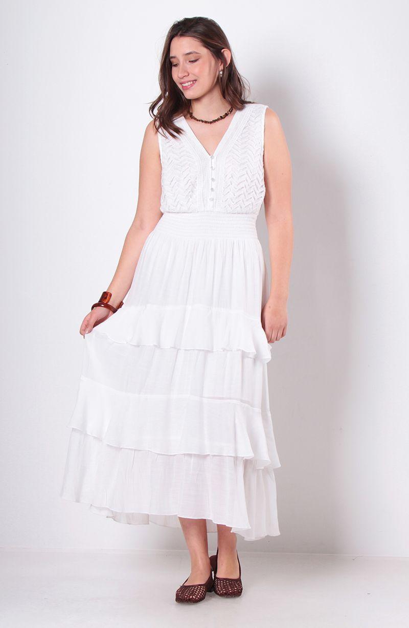 Vestido Sin Manga Broidery Con Cortes Escote V-1
