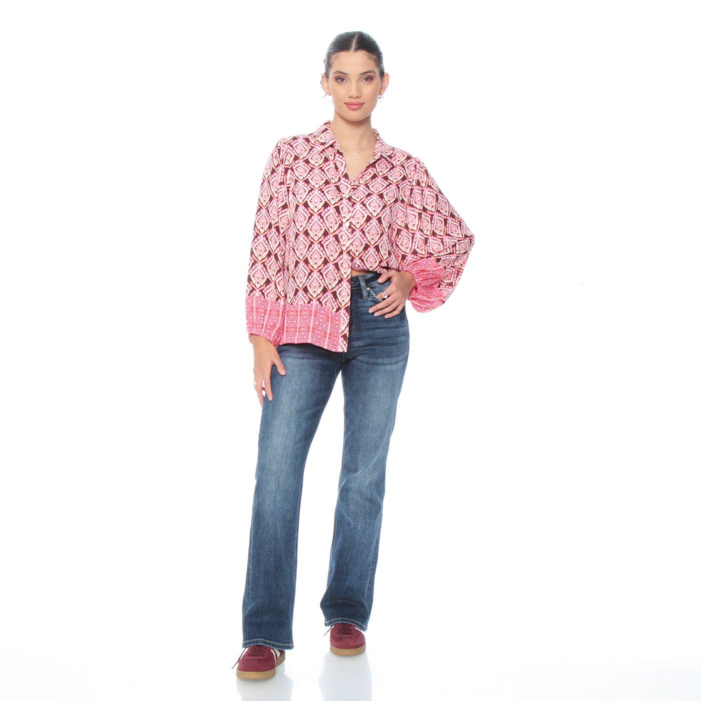 Blusa Manga Larga Estampada Abotonada En  Delantero-2