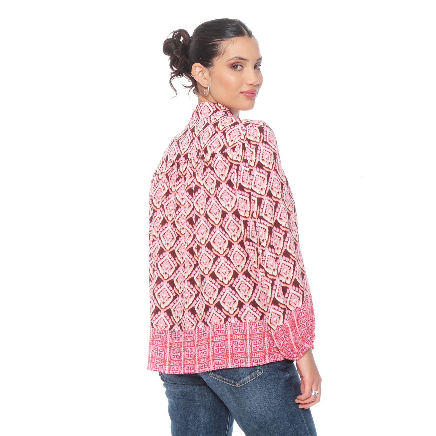 Blusa Manga Larga Estampada Abotonada En  Delantero-4
