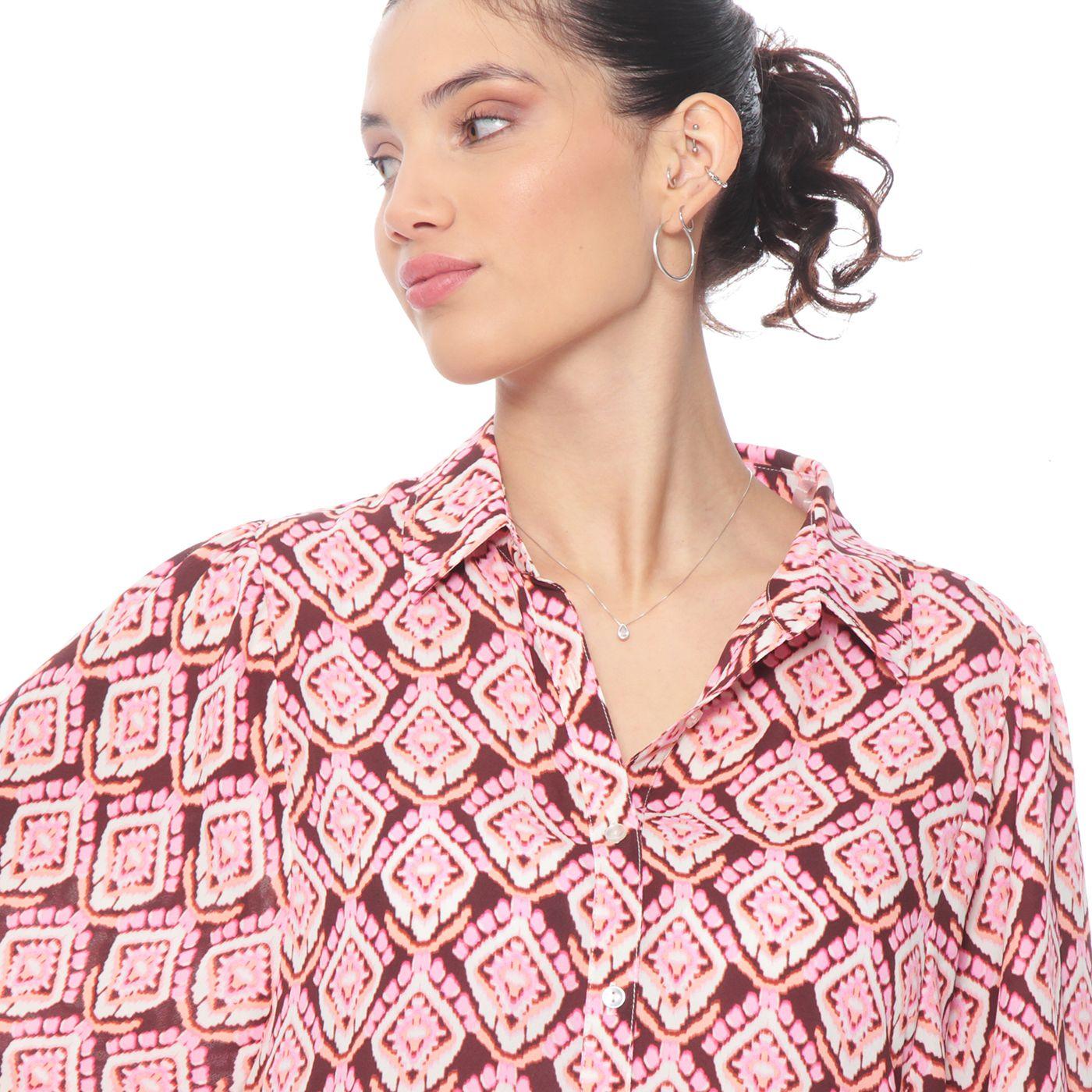 Blusa Manga Larga Estampada Abotonada En  Delantero-5