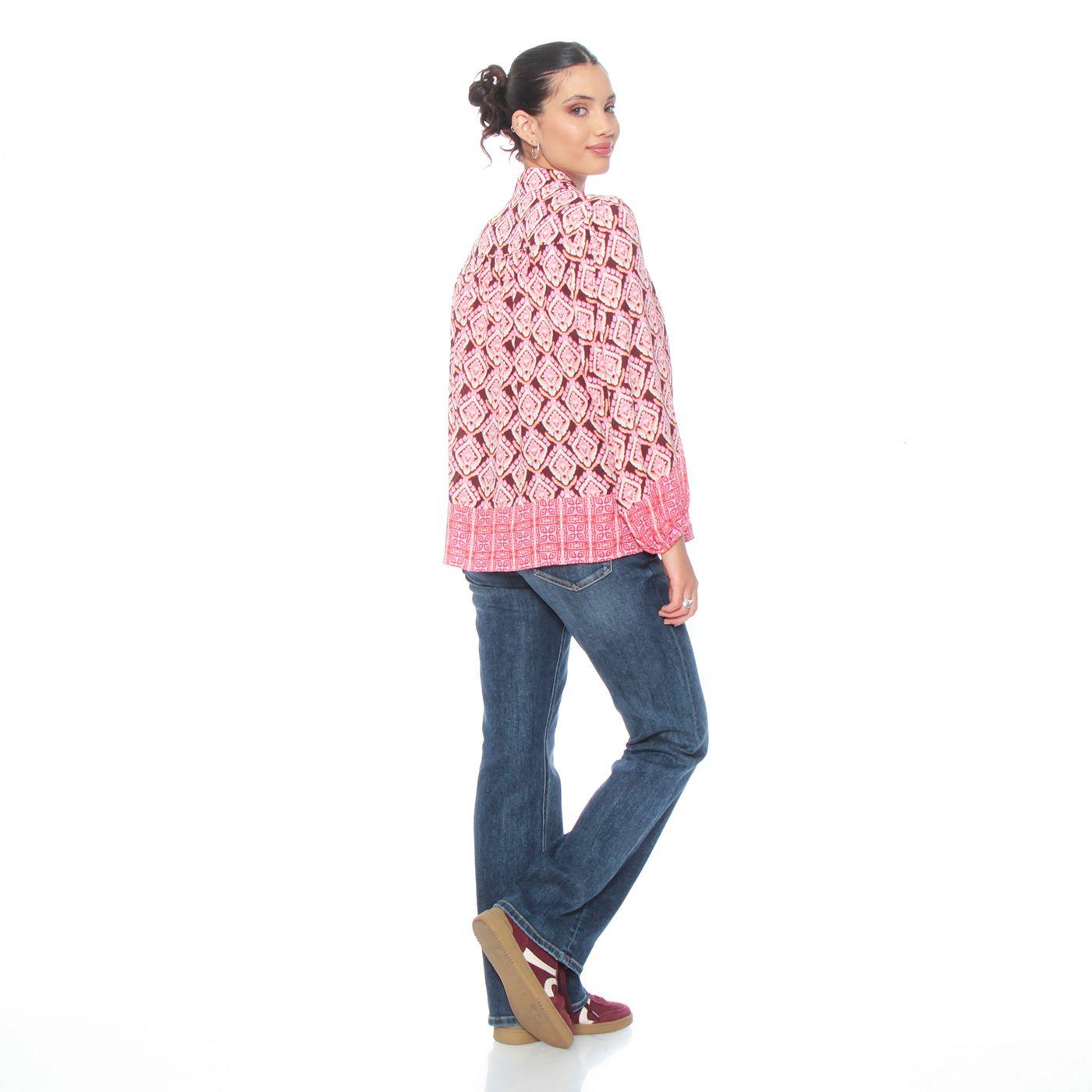 Blusa Manga Larga Estampada Abotonada En  Delantero-6