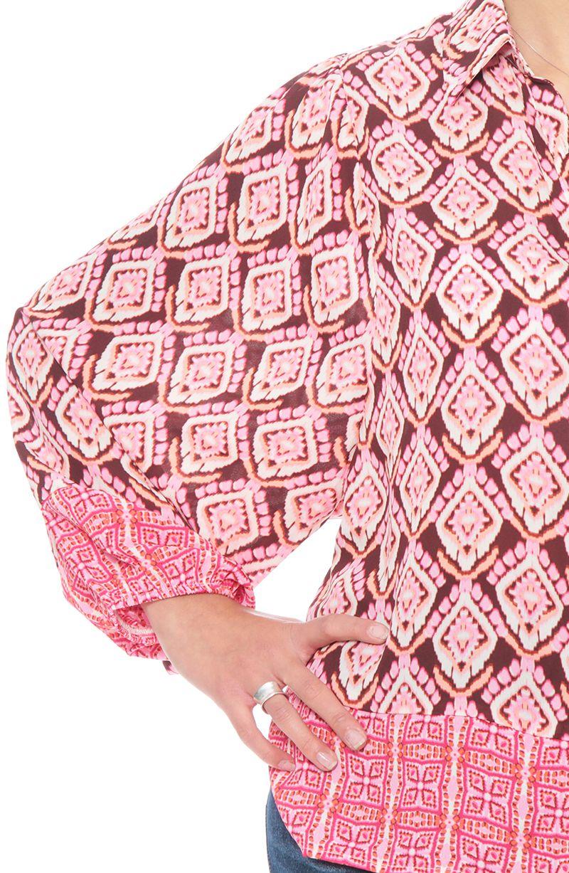 Blusa Manga Larga Estampada Abotonada En  Delantero-4