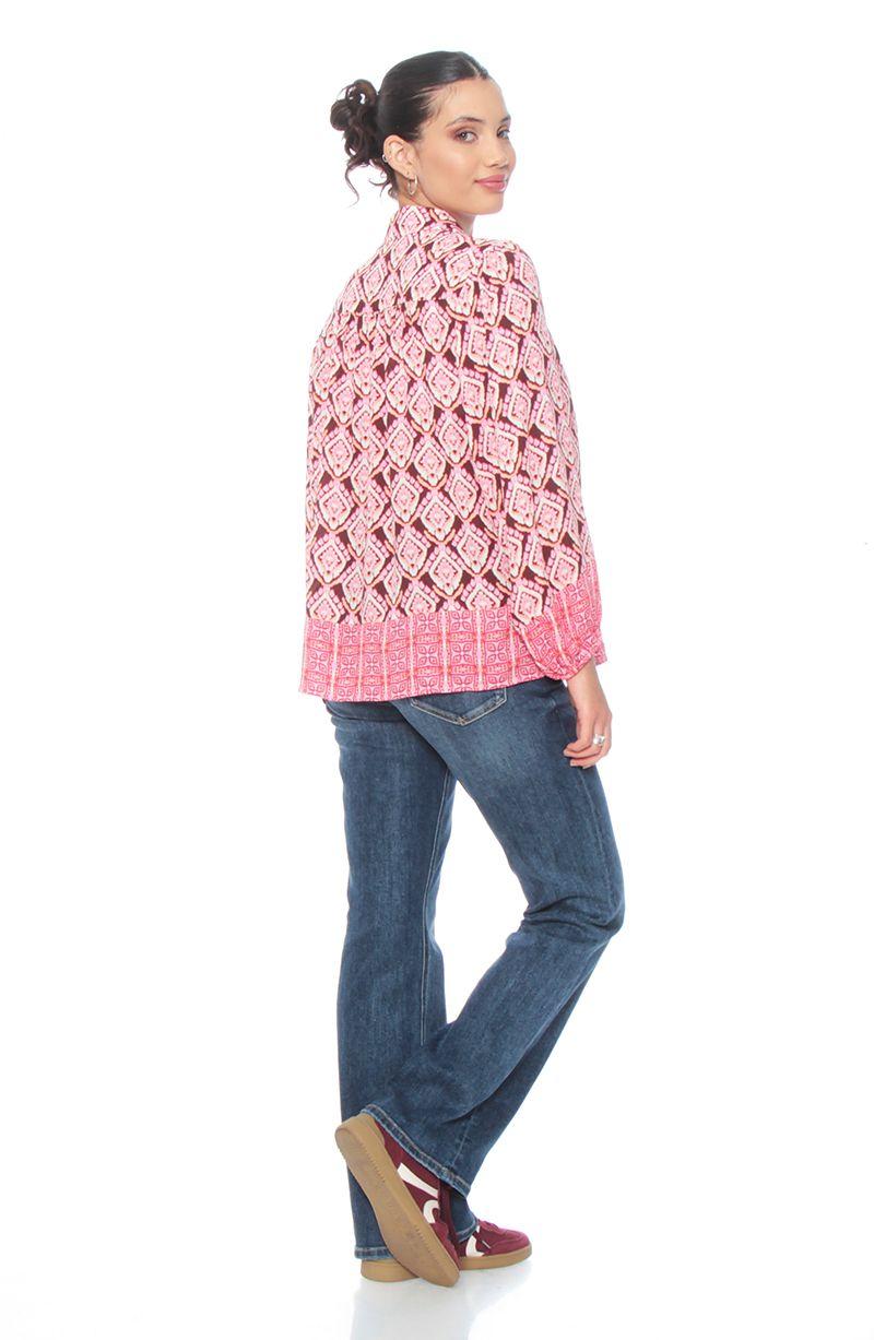 Blusa Manga Larga Estampada Abotonada En  Delantero-6