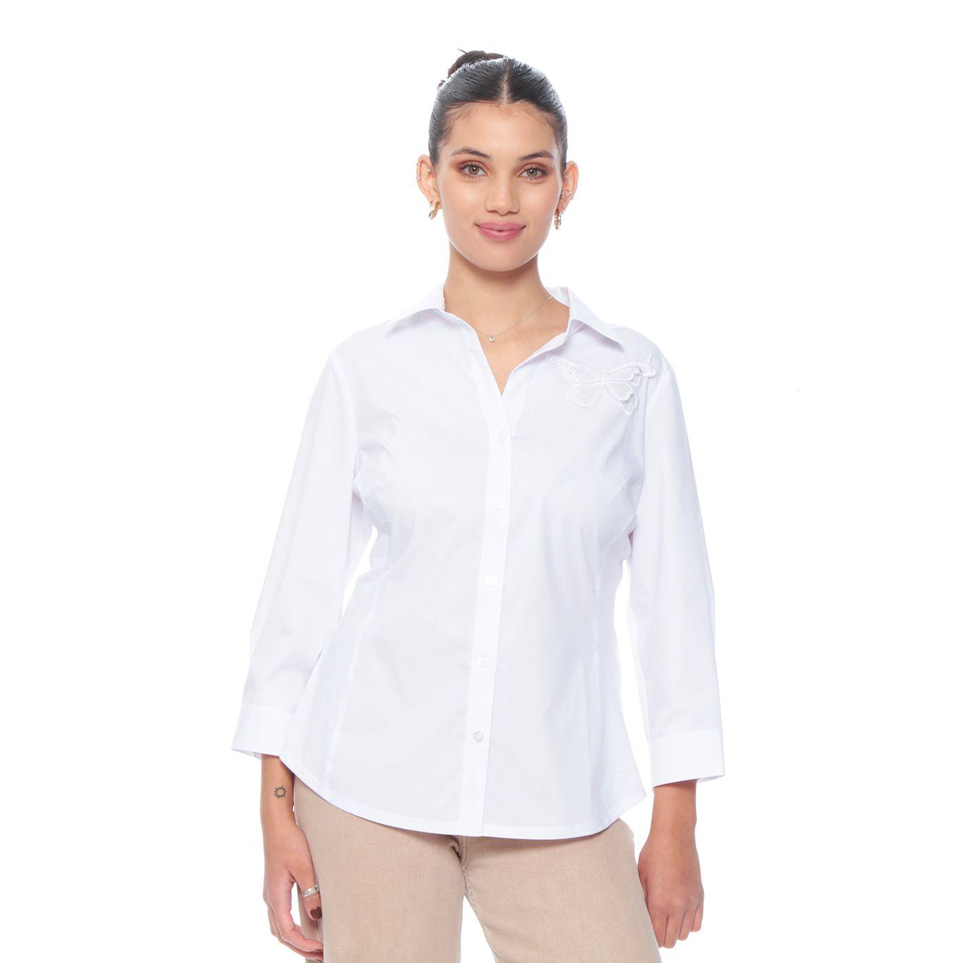 Blusa Manga 3/4 Abotonada En Delantero Con Rib En Costado Y Mariposa-0