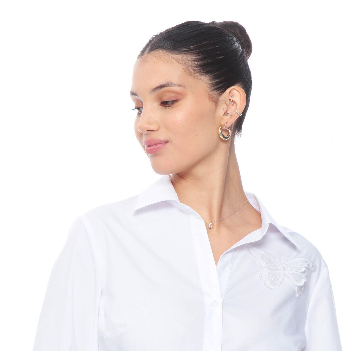 Blusa Manga 3/4 Abotonada En Delantero Con Rib En Costado Y Mariposa-1